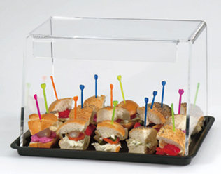 Food-Display aus Acryl mit Tablett – offene Variante für Brötchen, Snacks und Gebäck
