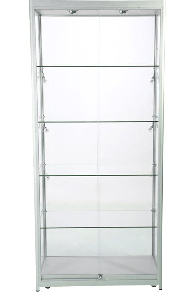 Glasvitrine Duo Tower ohne Schrank in Silber mit LED-Beleuchtung, Frontansicht