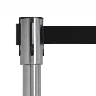 Edelstahl-Absperrpfosten mit integriertem schwarzem 3 Meter Gurtband