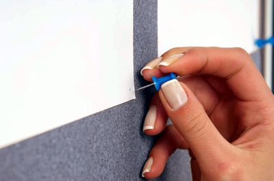 Nahaufnahme Filzoberfläche für Pins im Schaukasten