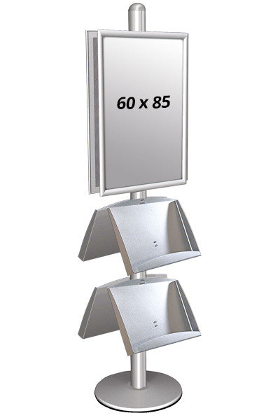 Doppelseitiger Infoständer DIN A1 - 60 x 85 cm mit 4x A3 Prospektregal aus Aluminium