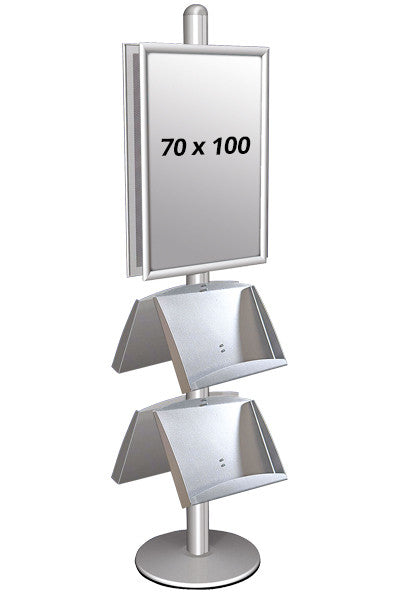 Doppelseitiger Infoständer 70 x 100 cm mit 4x A3 Prospektregal aus Aluminium