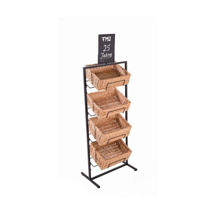 Robustes Verkaufsdisplay aus Metallgestell mit Körben aus Weide