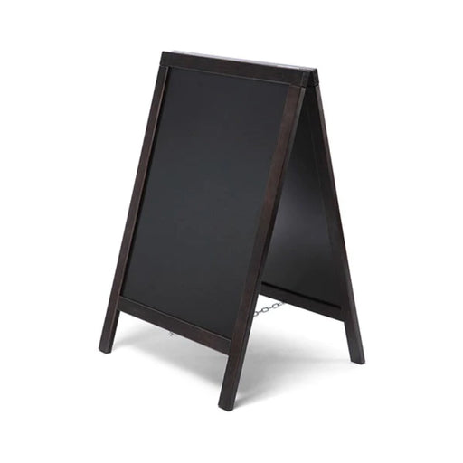 Kundenstopper aus schwarzem Holz mit beidseitiger Kreidetafel 55 x 85 cm für den Außenbereich