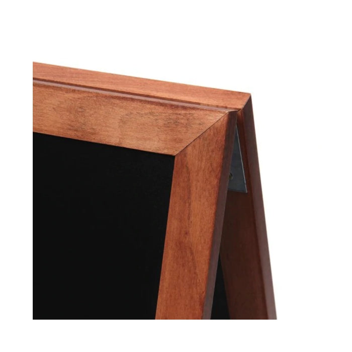 Detailansicht des flachen Holzrahmens in Teakoptik beim Premium Kundenstopper