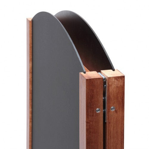 Seitliche Ansicht Holzrahmen Kundenstopper Teak gerundet stabiler Gehwegaufsteller