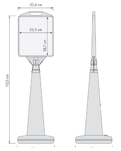 Technische Zeichnung mit Maßen des Kundenstopper Wegweisers 117,5 cm Höhe