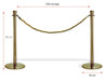 Maße des goldfarbenen Leitsystems mit 95 cm Höhe, 35 cm Fußdurchmesser und 150 cm Kordelseil