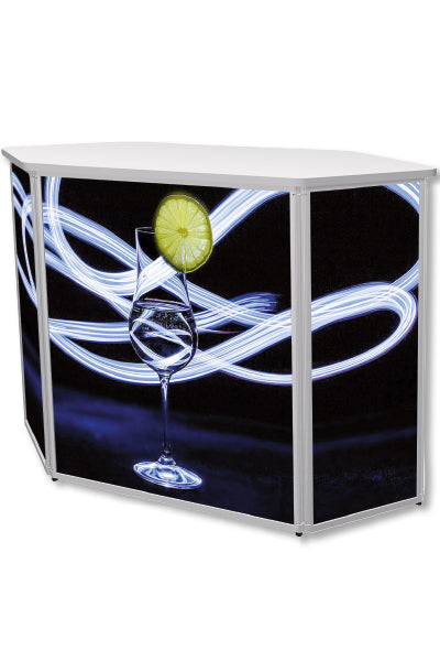 alu messetheke mit druckbaren paneelen