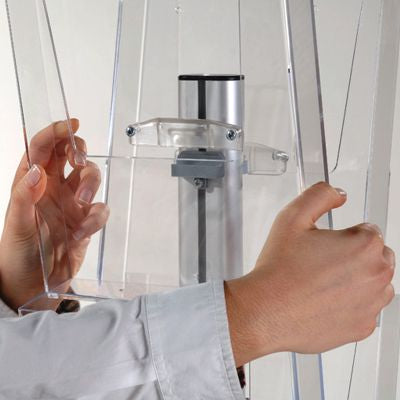 Prospekthalter Duo – Aluminium & Acryl – robuster Aufsteller für Messen