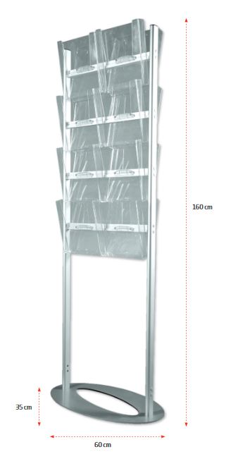 Seitenansicht Prospekthalter Ellipse mit stabilem ellipsenförmigen Standfuß