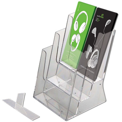 Transparenter Prospektaufsteller für Flyer im Format M65 mit Separator.