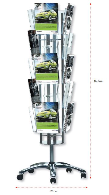 Prospektständer Karussell mobil – Maße 70x163 cm – stabiler Fuß mit Rollen & Bremsen.