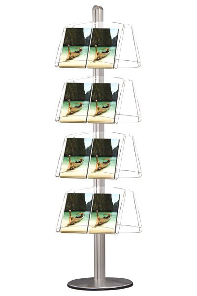Prospektständer Multi 8 doppelseitig mit acht Acrylfächern und stabiler Aluminiumsäule – ideal für A4-Broschüren und Kataloge