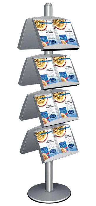 Prospektständer Multi 8 – Seitenansicht mit beidseitig bestückbaren Acrylfächern für Flyer, Prospekte und Kataloge