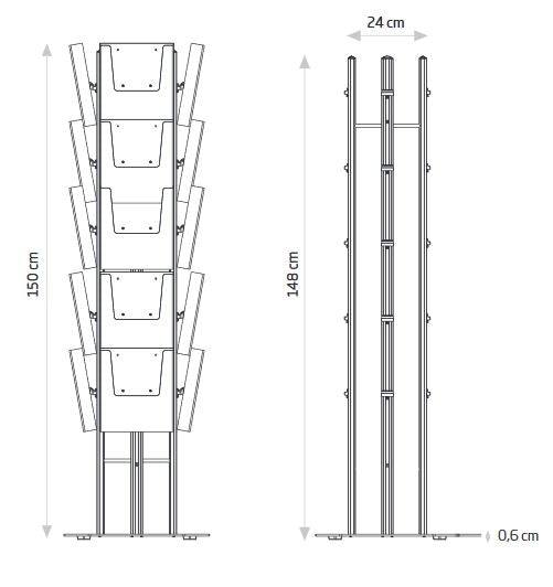 Vierseitiger Prospektaufsteller aus Aluminium mit massivem Fuß