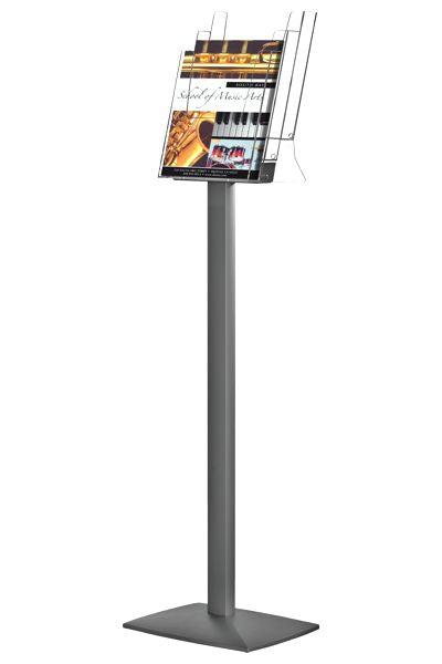 Prospektständer Alu mit Acrylfächern für 3x A4, Modell Pillar in Silber