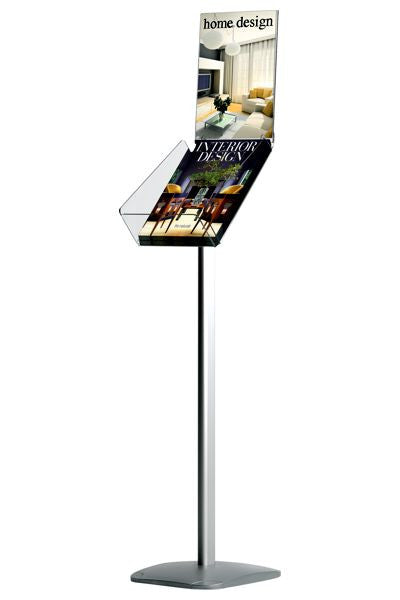 Prospektständer Expo aus Aluminium mit A4 Info-Schild für Empfang und Messe