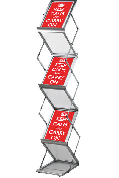 Prospektständer Flex im Eventeinsatz, 6 x A4 Aluminiumständer, platzsparend und mobil