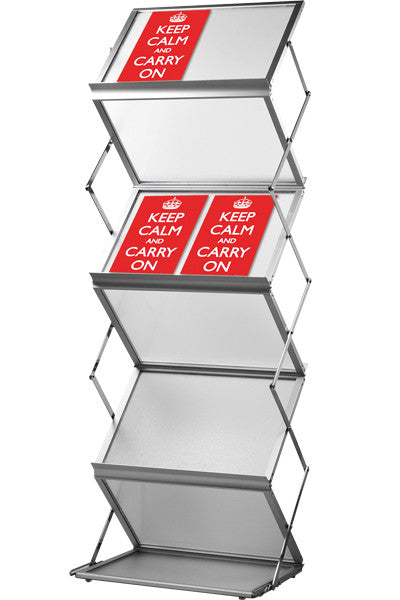 Prospektständer Flex in silberner Ausführung - 6 x A3 - Aluminiumständer, platzsparend und mobil