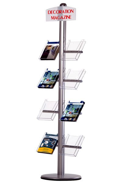 Prospektständer Multi 20 mit Logoplatte und 8x A4 Acrylfächern für Büro und Messe