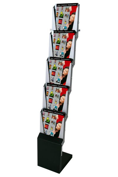 Prospektständer Quick faltbar – Frontansicht mit 6 A4 Fächern, mobil und platzsparend