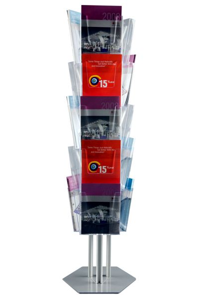 Prospektständer Trio mit 15x A4 Acrylfächern und stabilem Stahlfuß