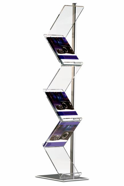 Prospektständer Zig-Zag – 6×A4 Acrylfächer auf Aluminiumgestell, stabil & modern.