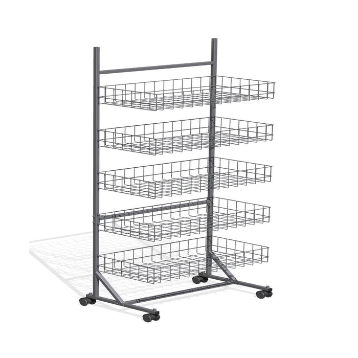 Robuster Metallständer mit vier Körben für Aktionsware