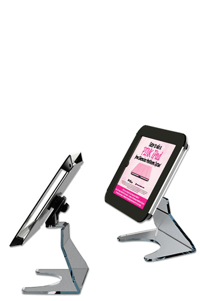 Tabletständer aus Acryl für Schreibtisch frontal mit Tablet