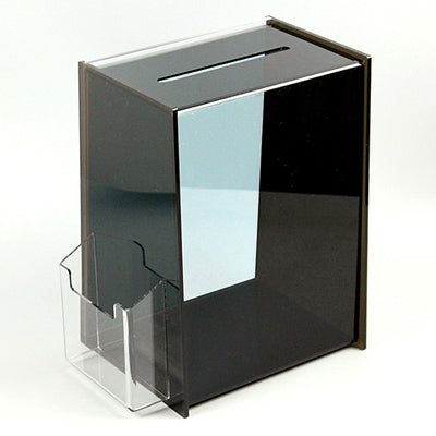 Schwarze Tip- & Spendenbox aus Acryl mit A4-Display und Kartenhalter – vielseitig nutzbar als Spendenbox, Wahlurne oder Promotionbox für Gastronomie, Events oder selbstständige