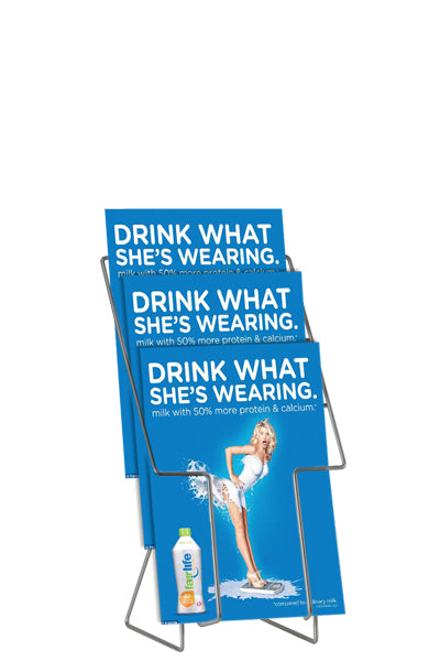 Tisch-Prospekthalter Disk aus Draht für 3 A4 Prospekte – Frontansicht