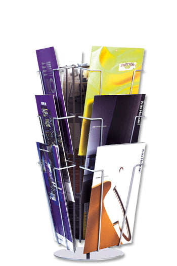 Drehbarer Tisch-Prospekthalter Karussell mit 9 A4-Fächern aus Metall