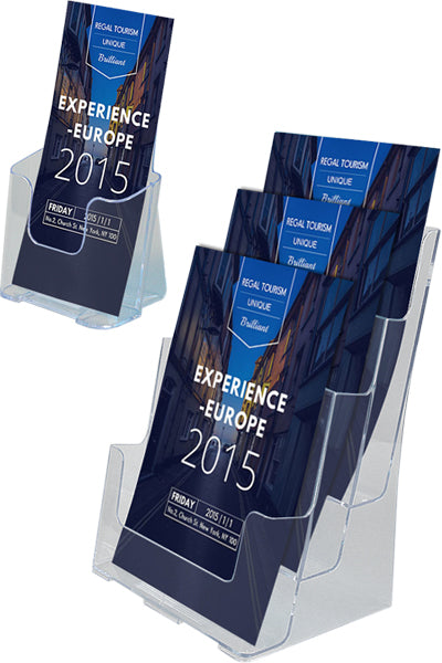 Tisch- und Wand-Prospekthalter A4 transparent – Frontansicht