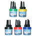 Tokyo Aqua Schreibsets mit Farbbehältern und Deckeln in Grün, Gelb, Schwarz, Rot und Blau