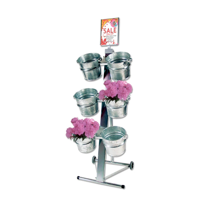 Verkaufsständer mit 6 Zinkeimern für Blumenarrangements