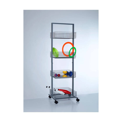 Flexibler Verkaufsständer mit 4 Drahtkörben auf Rollen