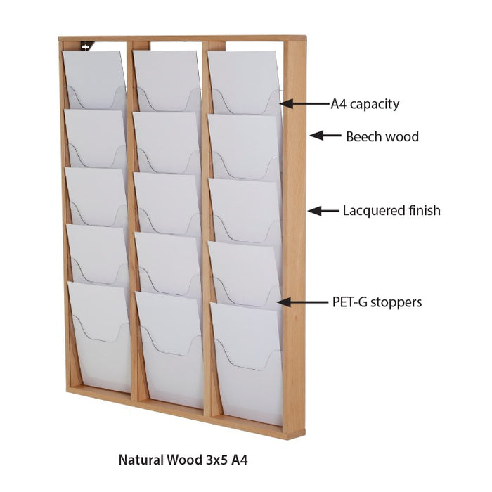 Edler Wandprospekthalter Buchenholz, 5xA4 Fächer für Zeitschriften, Aufträge und Informationsmaterialien