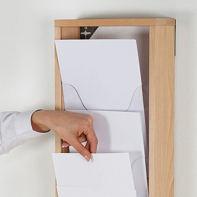 Wand-Prospekthalter - Holz - 5 x A4 . Ablagesystem & Broschürenhalter aus Buchenholz