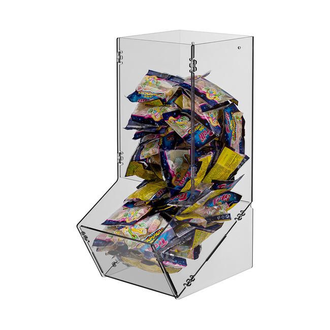 Warenschütte Tower Acryl mit Süßwaren gefüllt – Verkaufsdisplay für Kiosk & Supermarkt