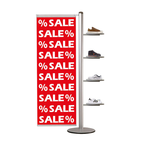 Verkaufsdisplay für Schuhe, Mode und Accessoires mit Bannerschiene