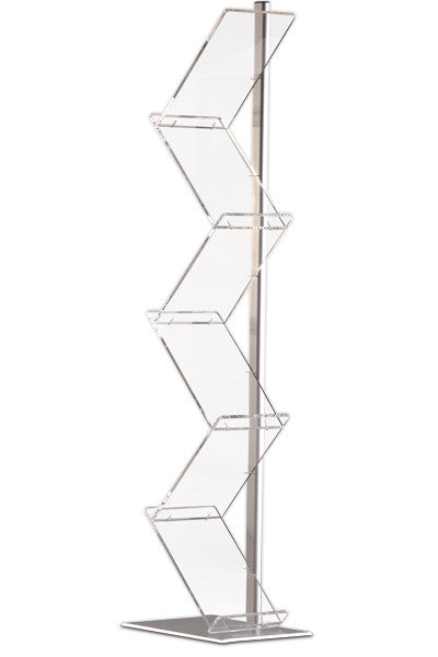 Zig-Zag Prospektständer mit 6 transparenten A4-Fächern für Messen & Empfangsbereiche.